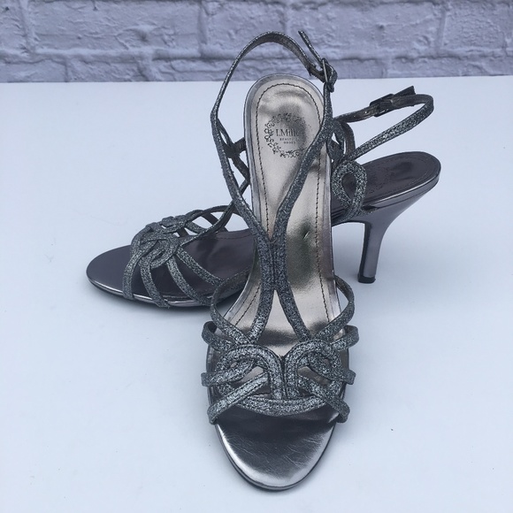I. MILLLER dressy gunmetal silver heeled sandal  -  SZ 7.5 - Picture 1 of 8